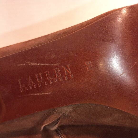 RALPH LAUREN LRL "Janae" Sz 8M Dark Brown Suede 4" High Heel Booties - Picture 11 of 12